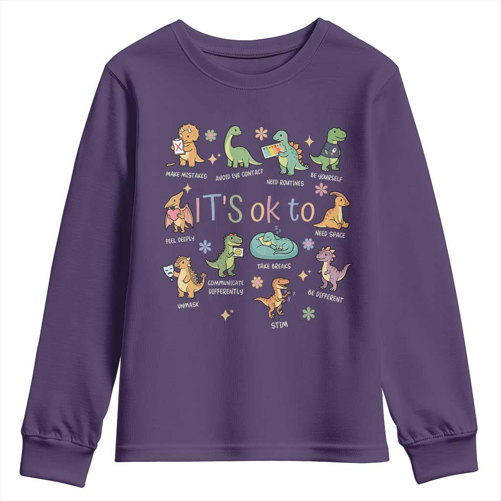 Dinosaur Autism Support Youth Sweatshirt It Is Okay to Be Different Dino Lover