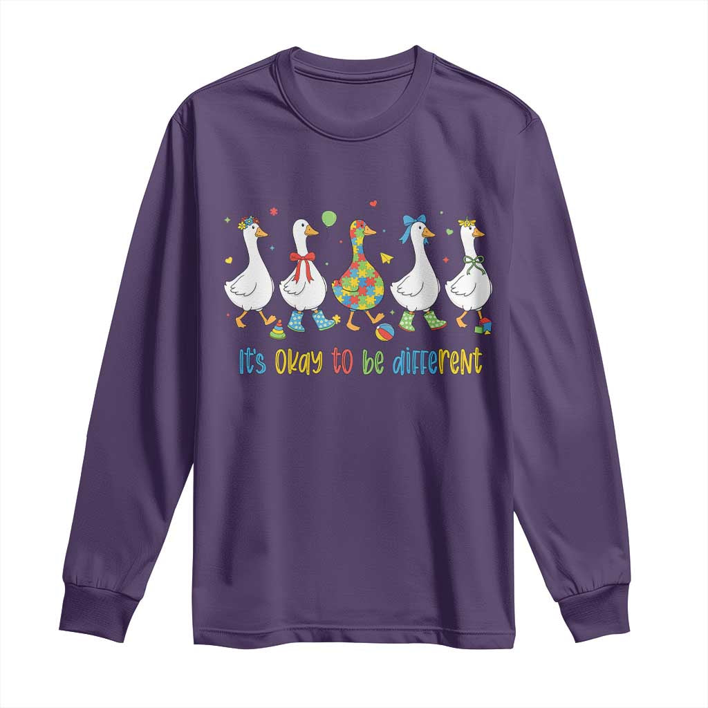 Funny Autistic Goose Long Sleeve Shirt It Is Okay To Be Different Autism Awareness