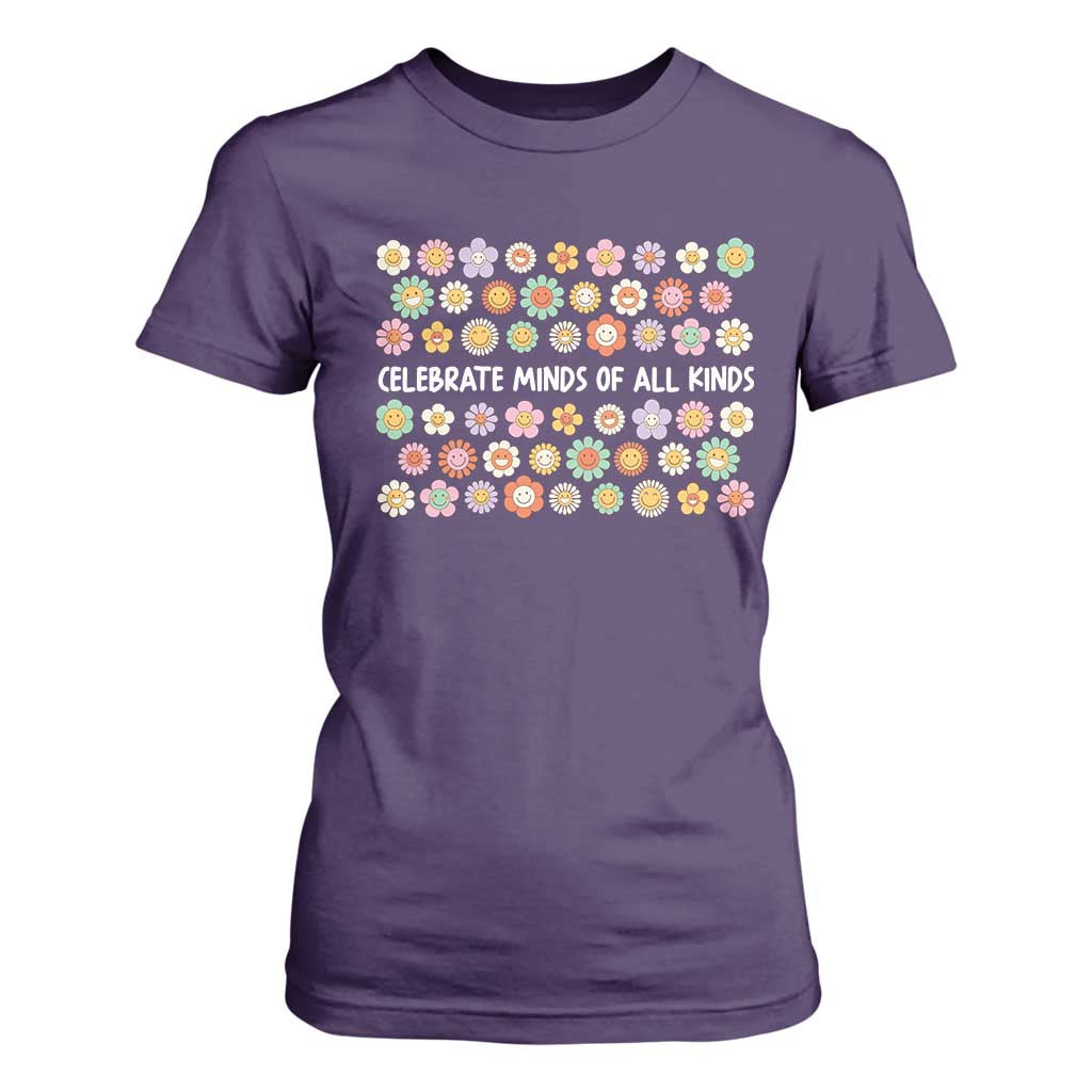 Funny Celebrate Minds Of All Kinds T Shirt For Women Autism Support Retro Flower