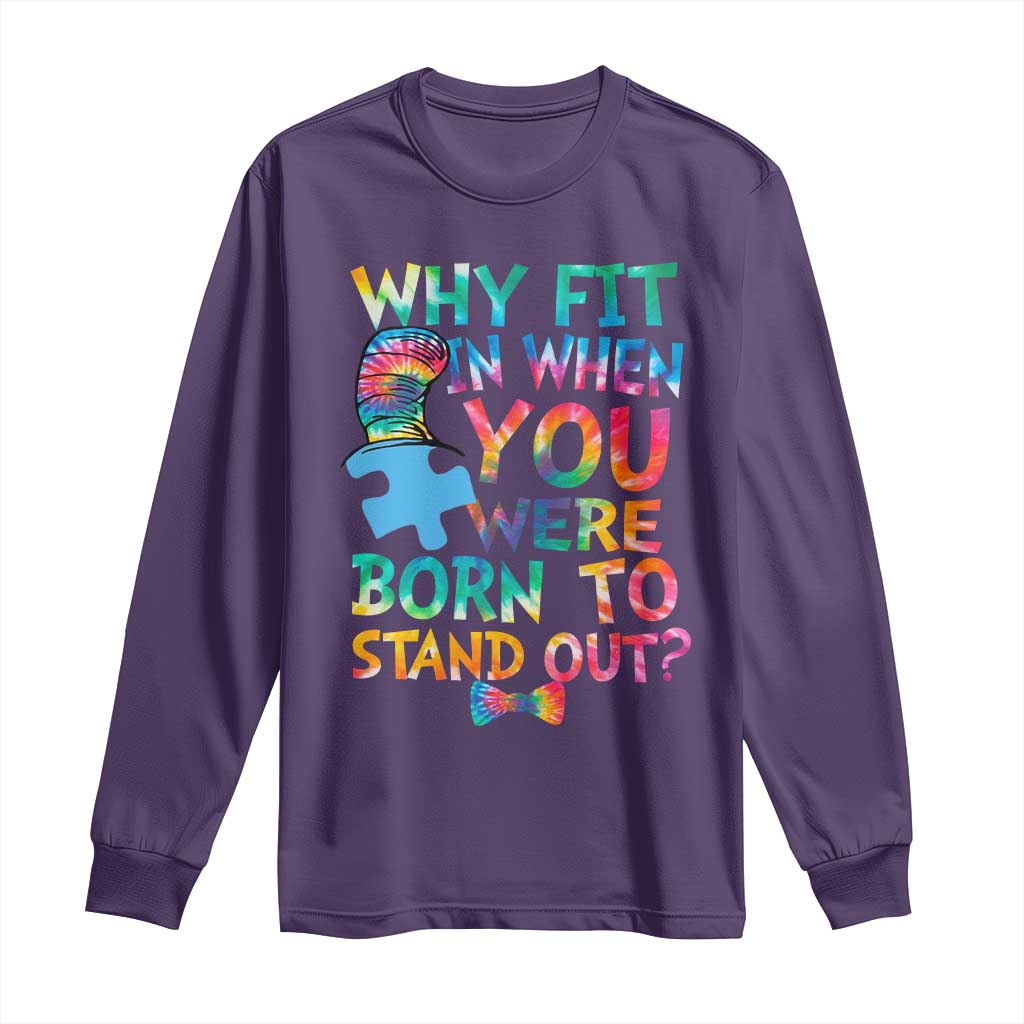 Funny Autism Support Long Sleeve Shirt Why Fit In When You Were Born To Stand Out Puzzle