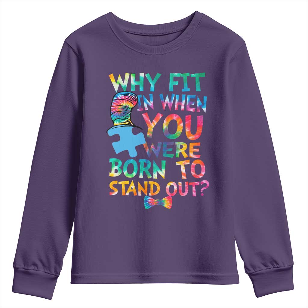 Funny Autism Support Youth Sweatshirt Why Fit In When You Were Born To Stand Out Puzzle