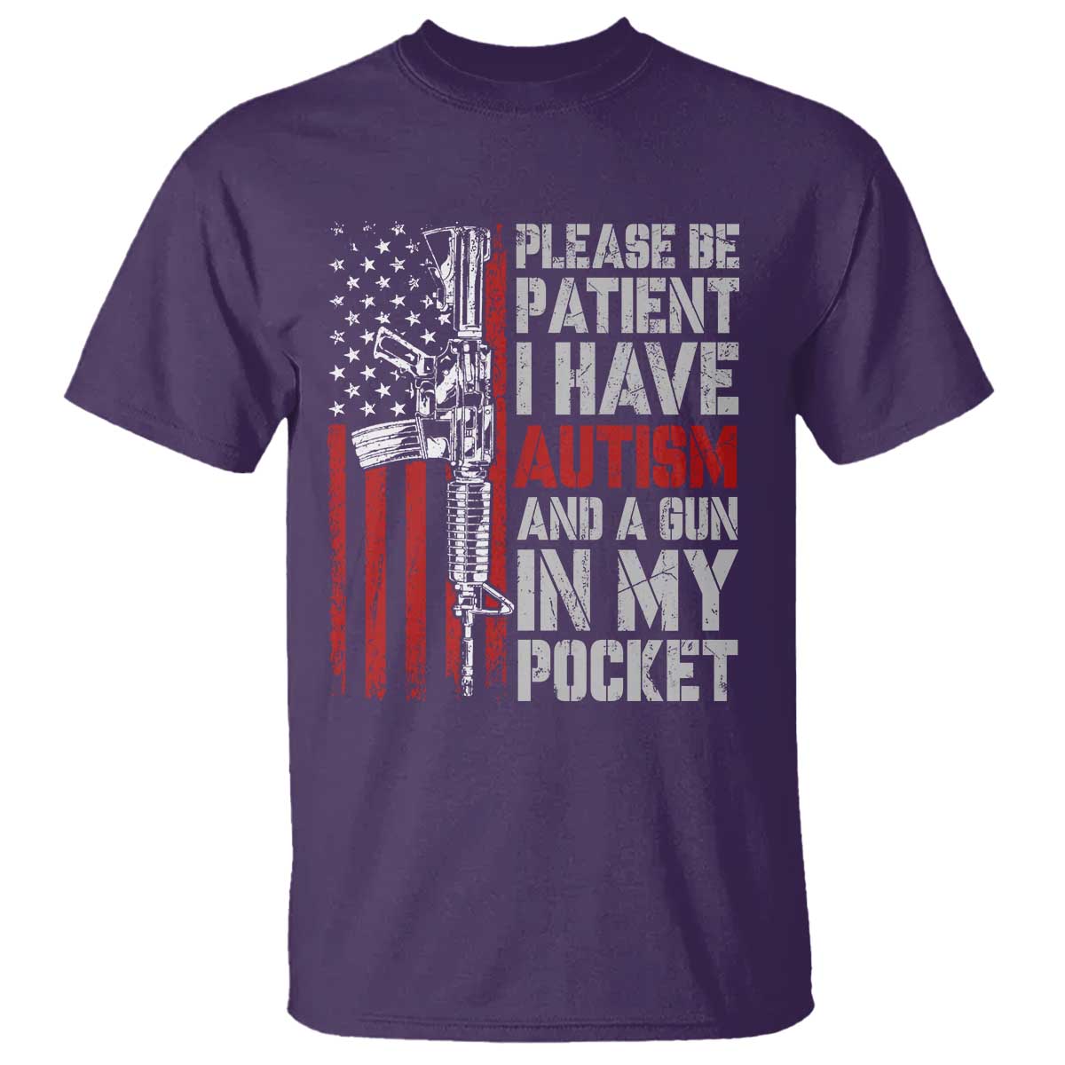 Funny Autism Support T Shirt Please Be Patient I Have Autism & Vintage American Flag