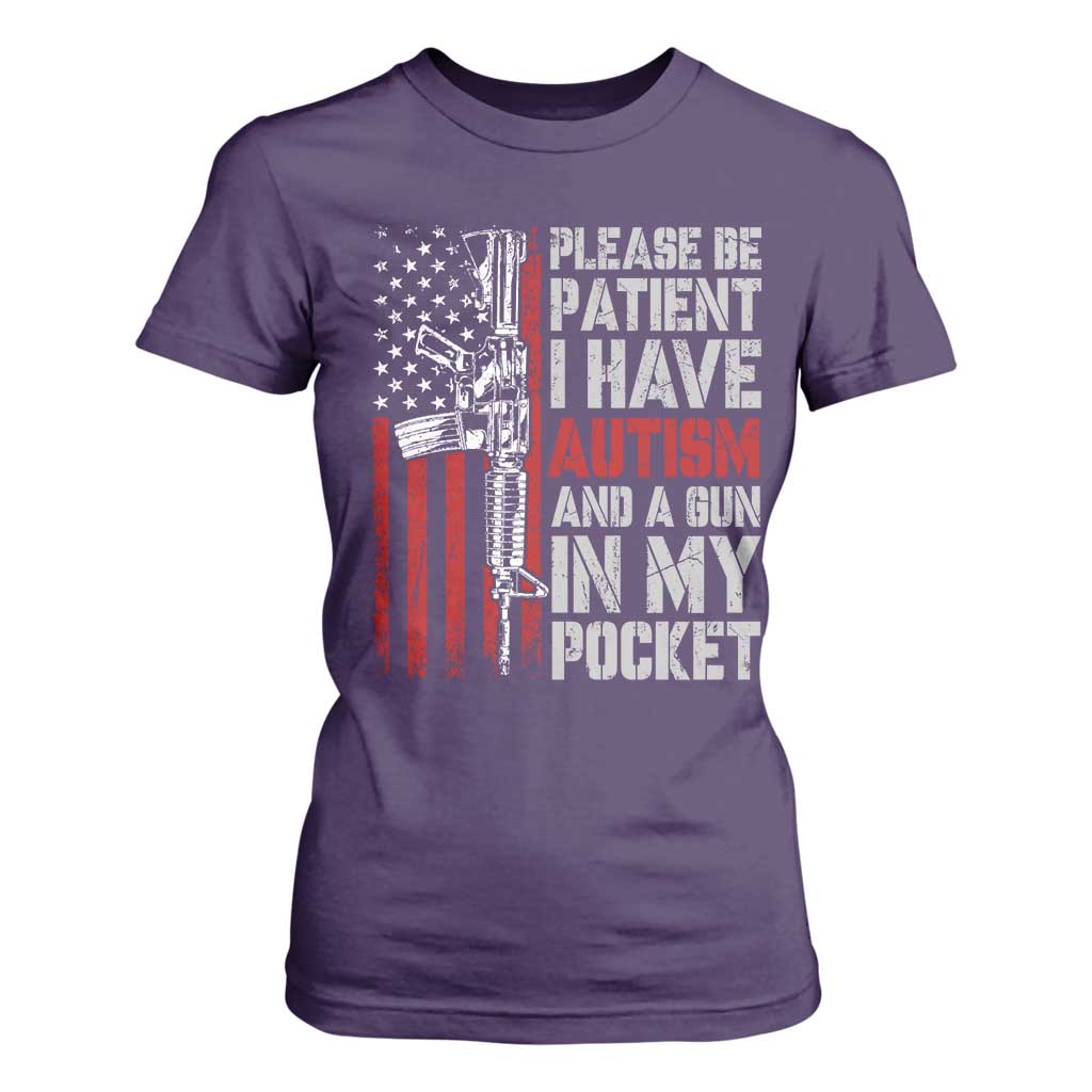 Funny Autism Support T Shirt For Women Please Be Patient I Have Autism & Vintage American Flag