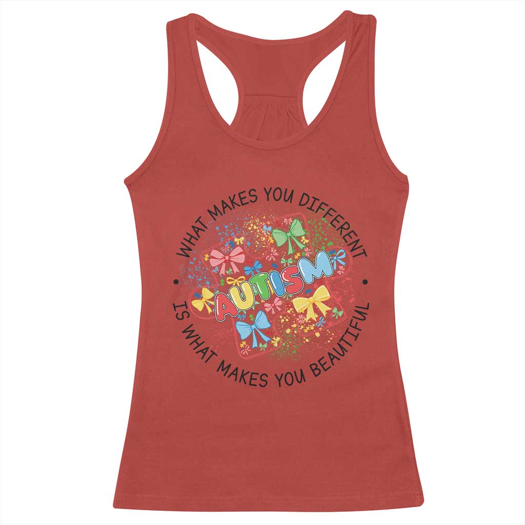 Funny Autism Support What Makes You Different Is What Makes You Beautiful Racerback Tank Top Coquette Puzzle
