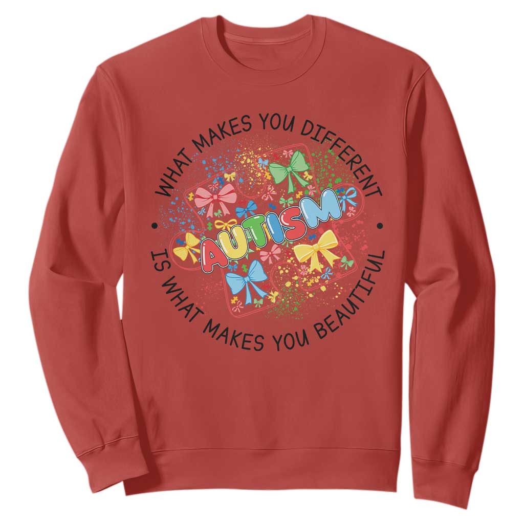 Funny Autism Support What Makes You Different Is What Makes You Beautiful Sweatshirt Coquette Puzzle