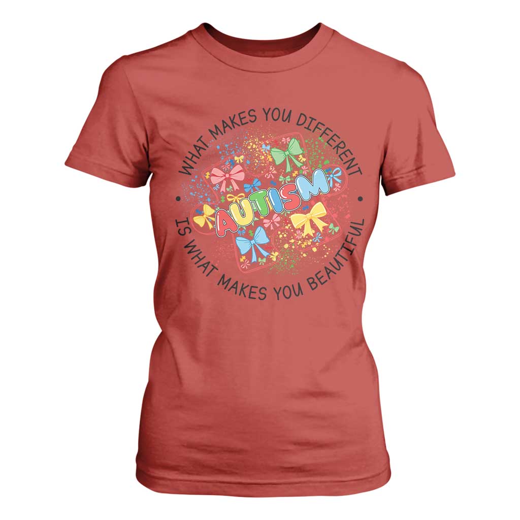 Funny Autism Support What Makes You Different Is What Makes You Beautiful T Shirt For Women Coquette Puzzle