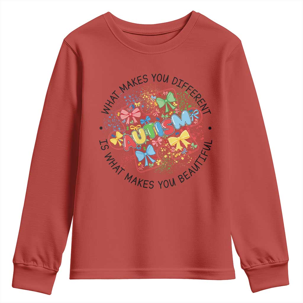 Funny Autism Support What Makes You Different Is What Makes You Beautiful Youth Sweatshirt Coquette Puzzle