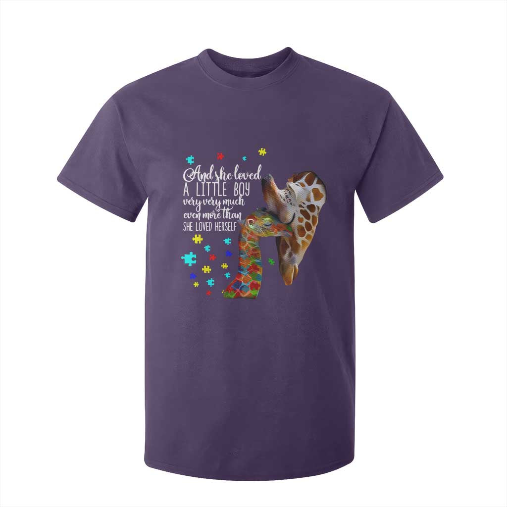 Autism Awareness Giraffe T Shirt For Kid And She Loved A Little Boy Very Much Even More Than She Loved Herself