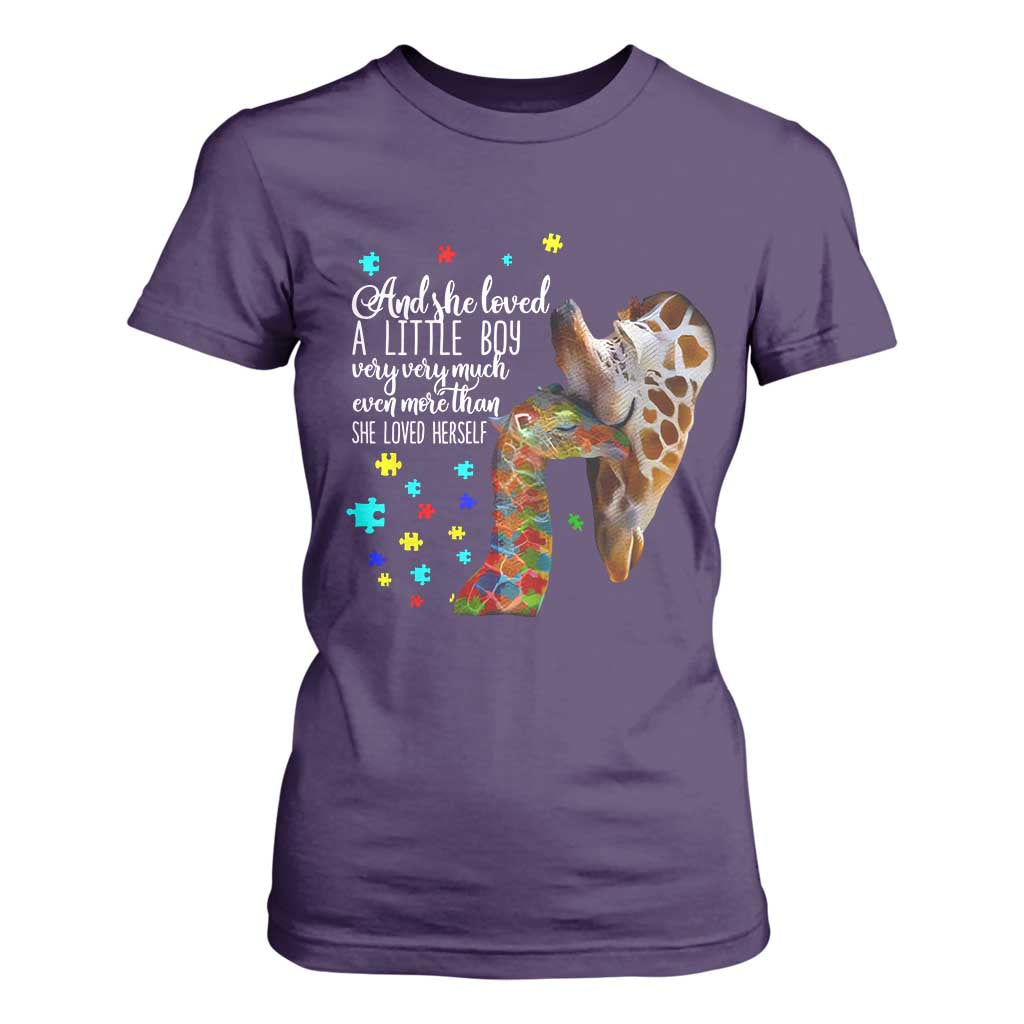 Autism Awareness Giraffe T Shirt For Women And She Loved A Little Boy Very Much Even More Than She Loved Herself
