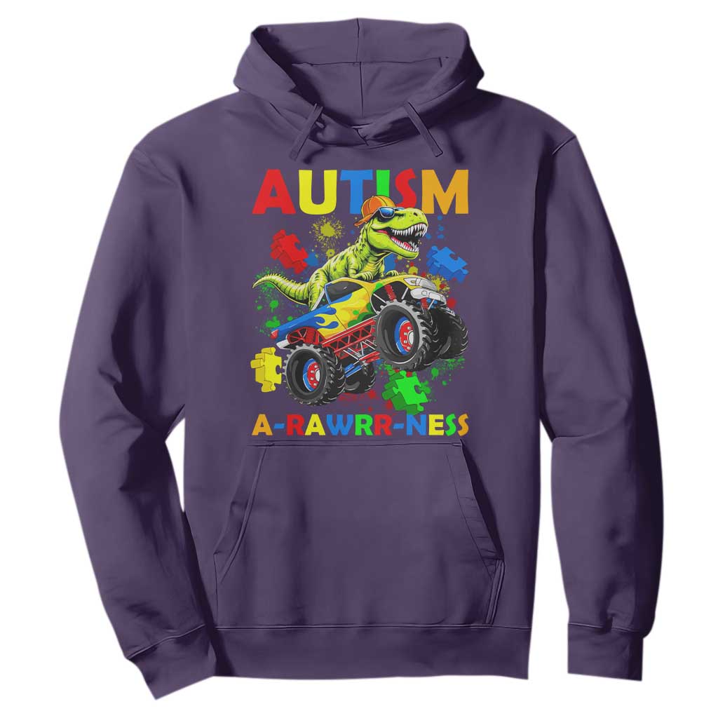 Funny Autism Support Dinosaur Hoodie Autism Arawrrness Monster Truck Puzzle Pieces