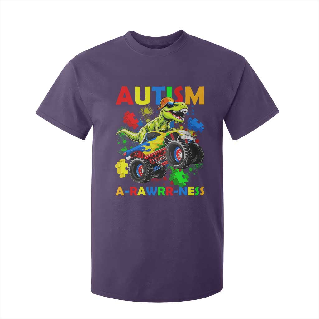 Funny Autism Support Dinosaur T Shirt For Kid Autism Arawrrness Monster Truck Puzzle Pieces
