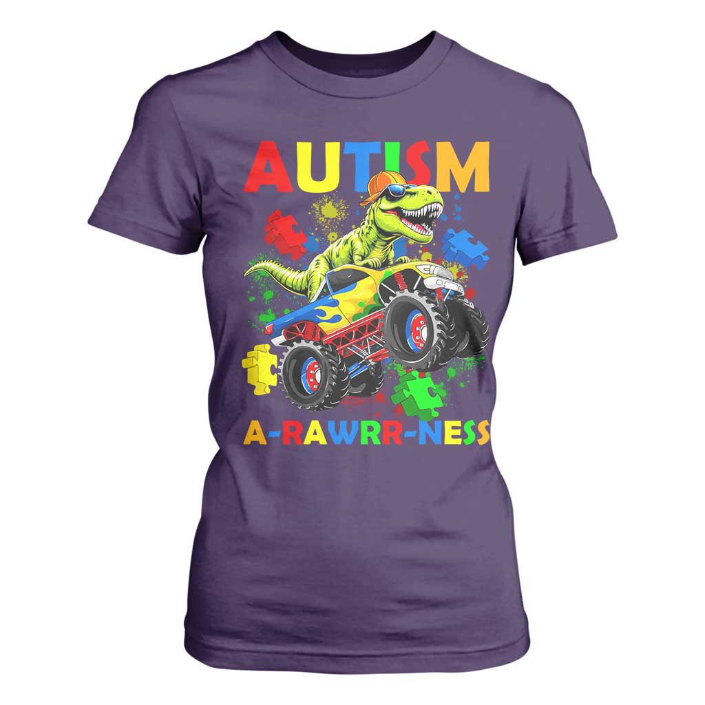 Funny Autism Support Dinosaur T Shirt For Women Autism Arawrrness Monster Truck Puzzle Pieces