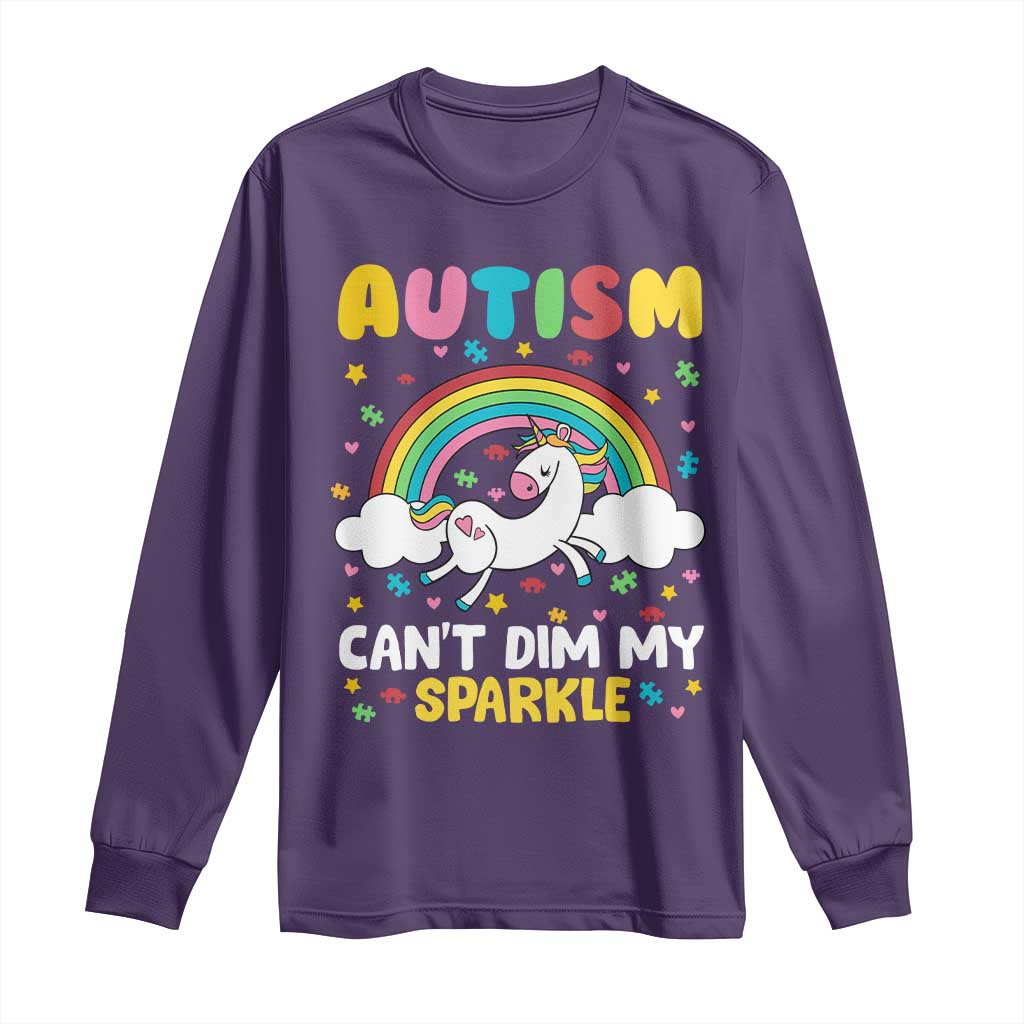 Funny Autism Can't Dim My Sparkle Long Sleeve Shirt Autism Support Unicorn Rainbow