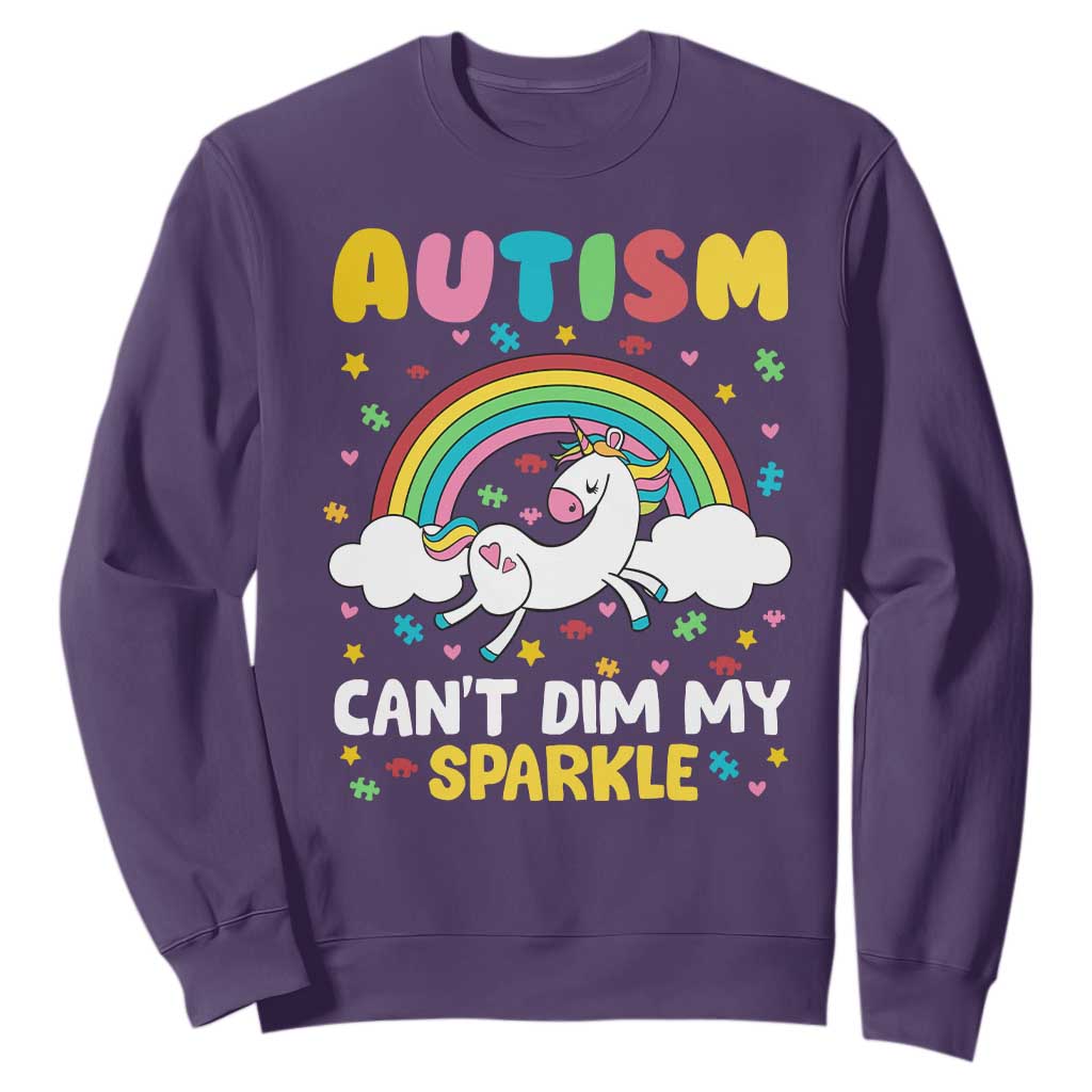 Funny Autism Can't Dim My Sparkle Sweatshirt Autism Support Unicorn Rainbow