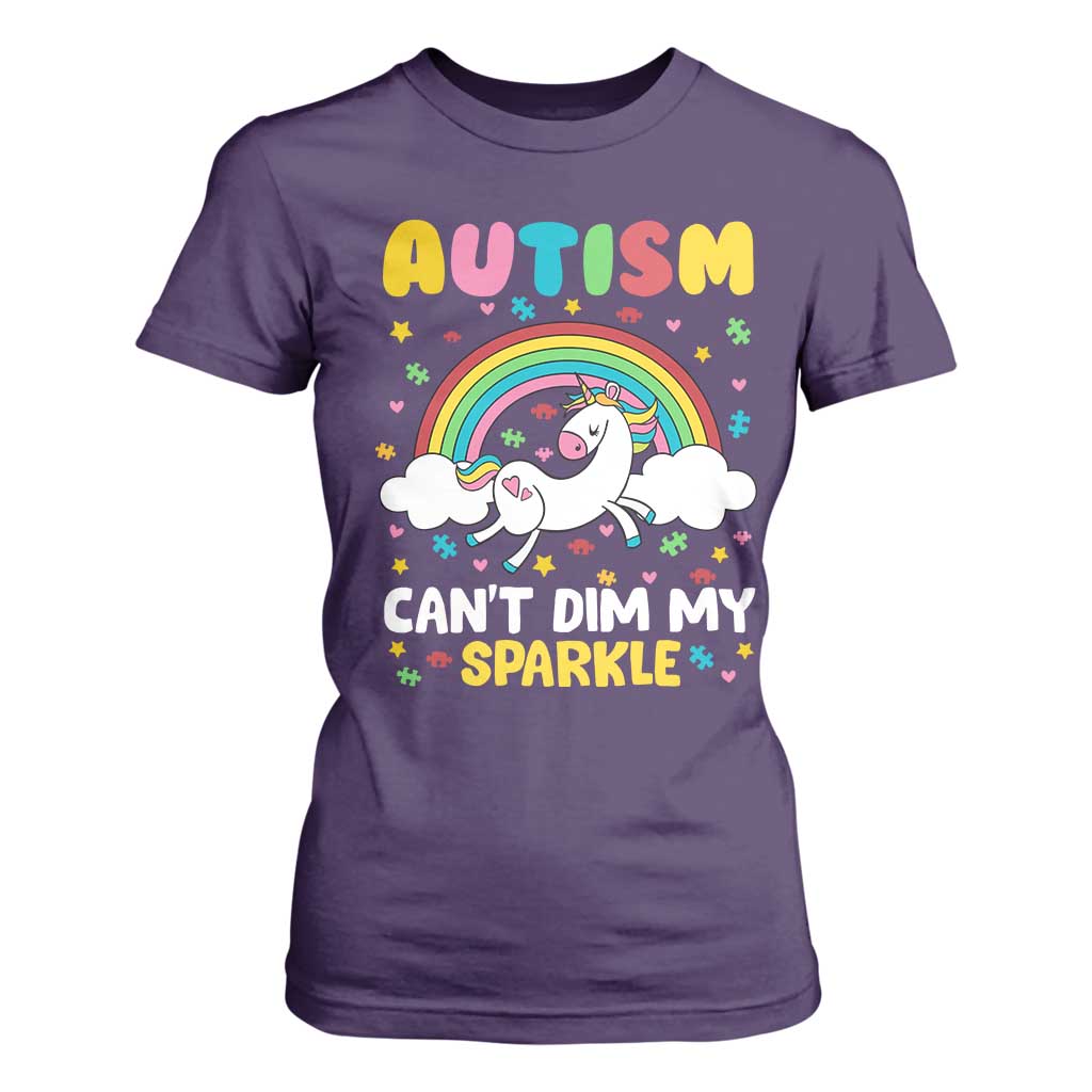 Funny Autism Can't Dim My Sparkle T Shirt For Women Autism Support Unicorn Rainbow