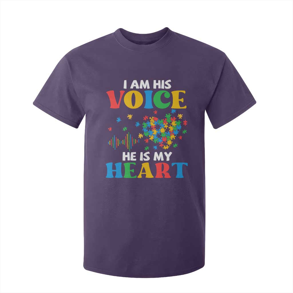 I Am His Voice He Is My Heart T Shirt For Kid Autism Support Puzzle Piece