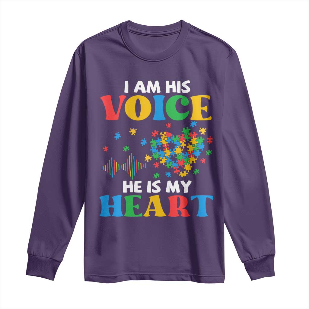 I Am His Voice He Is My Heart Long Sleeve Shirt Autism Support Puzzle Piece