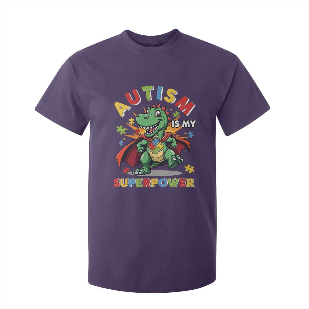 Funny Autism Is My Superpower T Shirt For Kid Autism Support Autistic Dinosaur