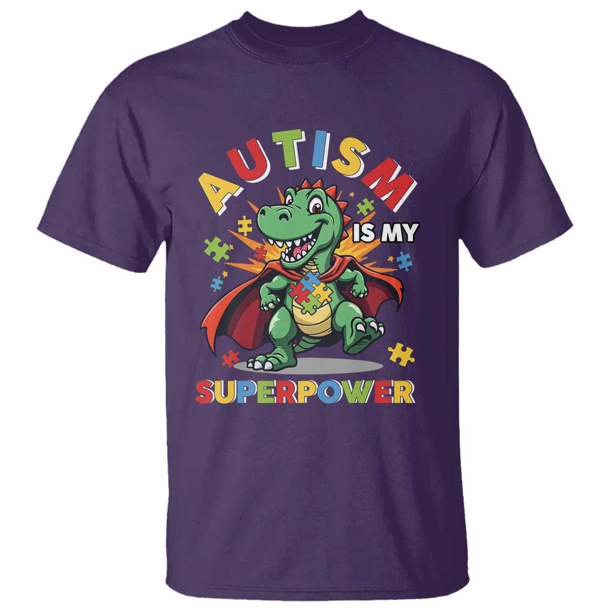 Funny Autism Is My Superpower T Shirt Autism Support Autistic Dinosaur