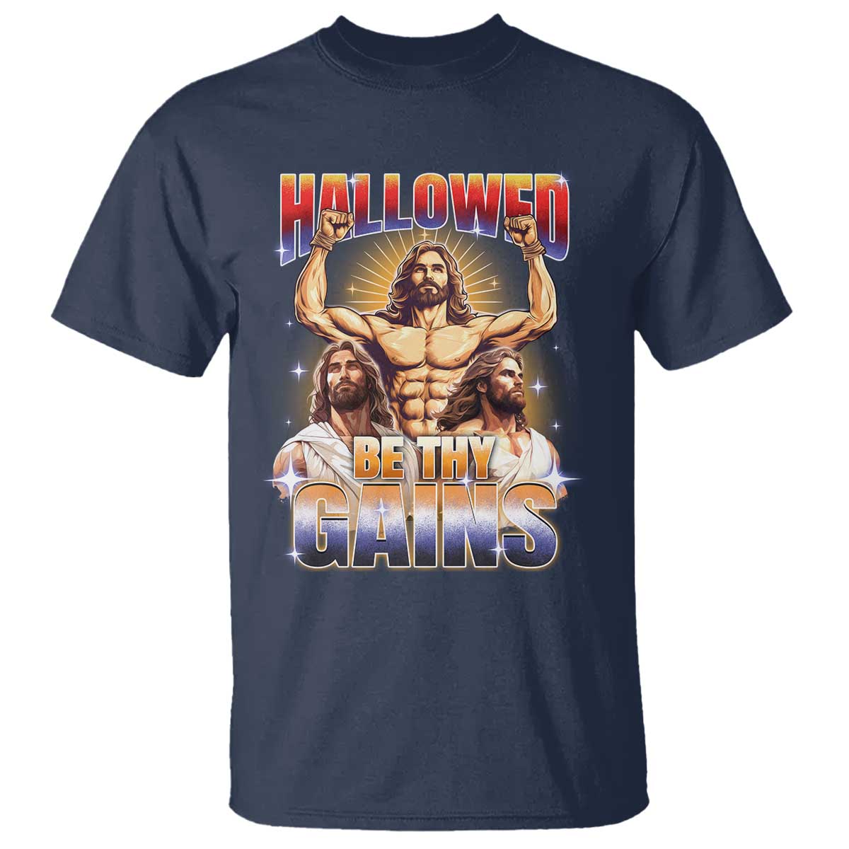 funny-muscle-jesus-weightlifting-t-shirt-hallowed-be-thy-gains-workout-humor
