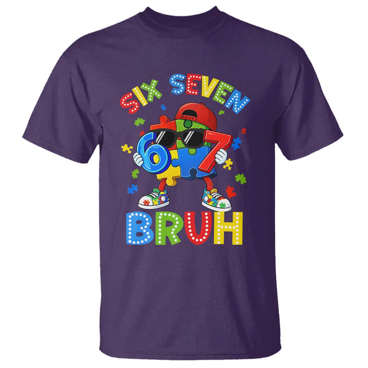 67 Autism Support T Shirt Funny Six Seven Bruh Autistic Puzzle Kids Boys