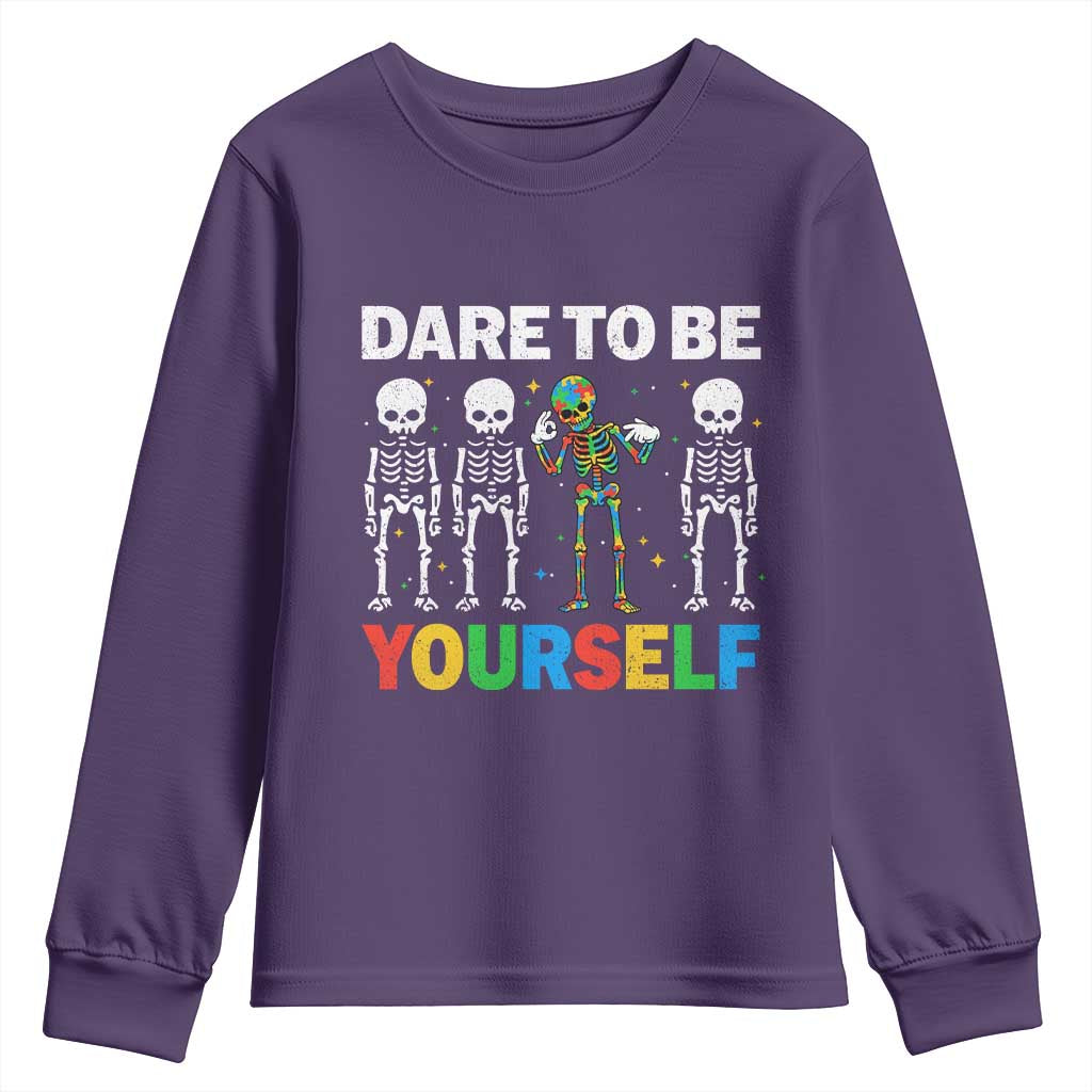 Autism Support 67 Youth Sweatshirt Dare To Be Yourself Six Seven Autism Skeleton