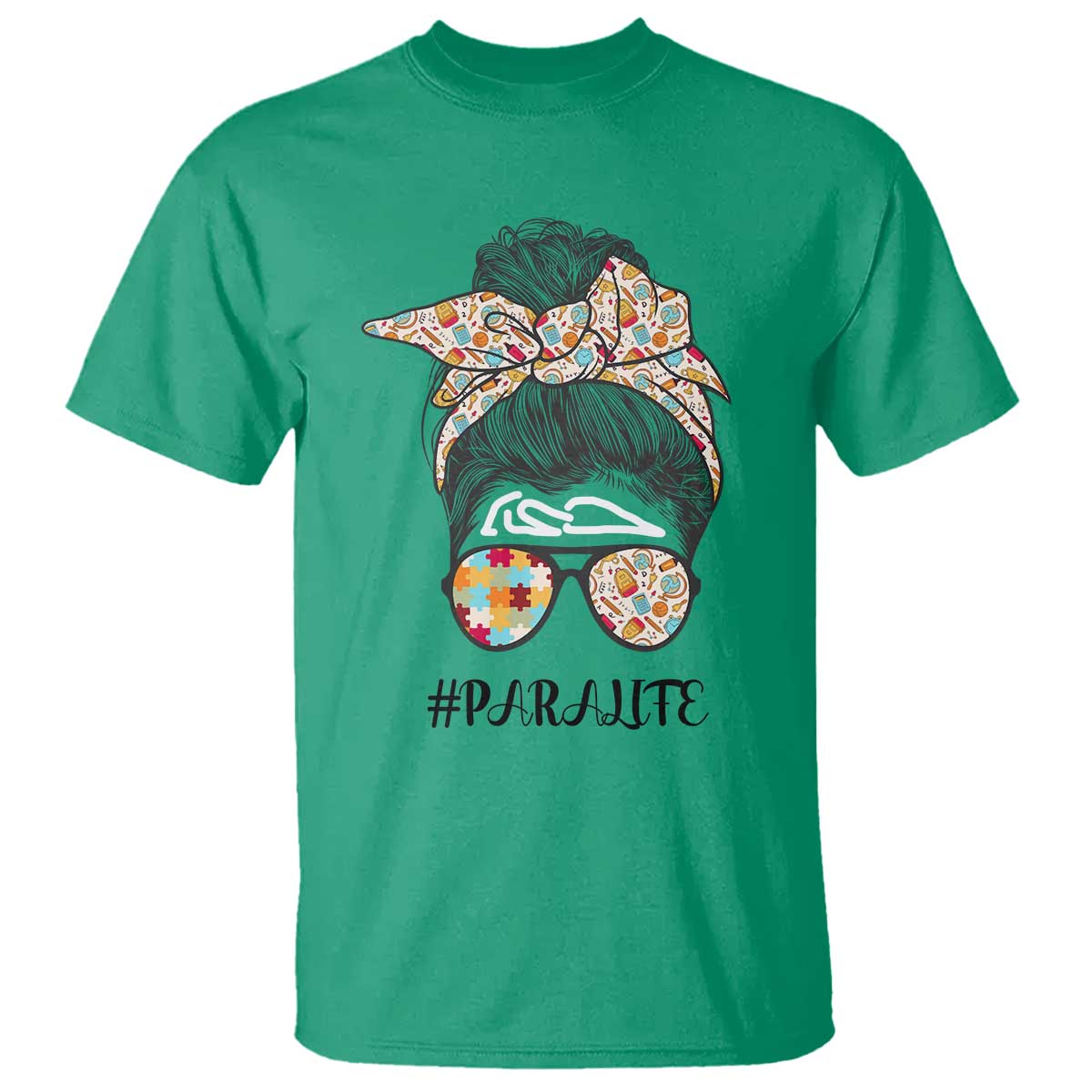 paraprofessional-teacher-t-shirt-para-life-messy-bun-sunglasses-school-supplies