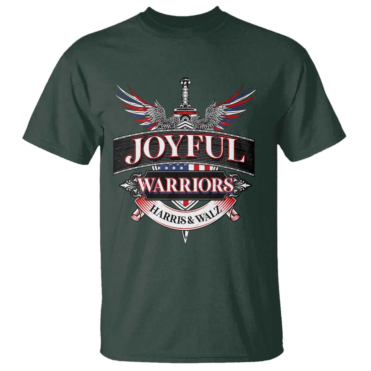 harris-walz-t-shirt-joyful-warriors-vintage-sword-american-flag