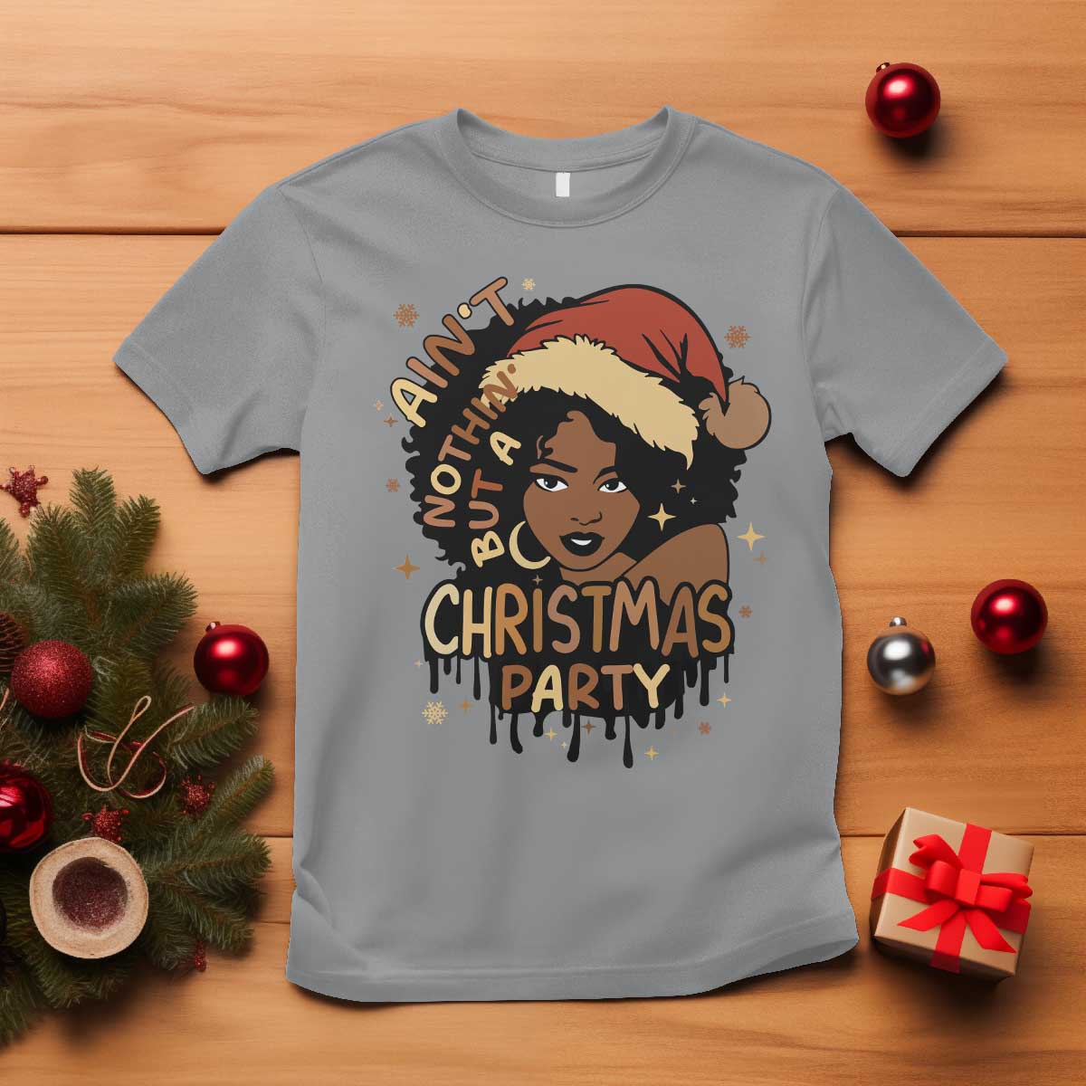 funny-african-american-christmas-t-shirt-aint-nothing-but-a-christmas-party-santa-black-melanin-girl
