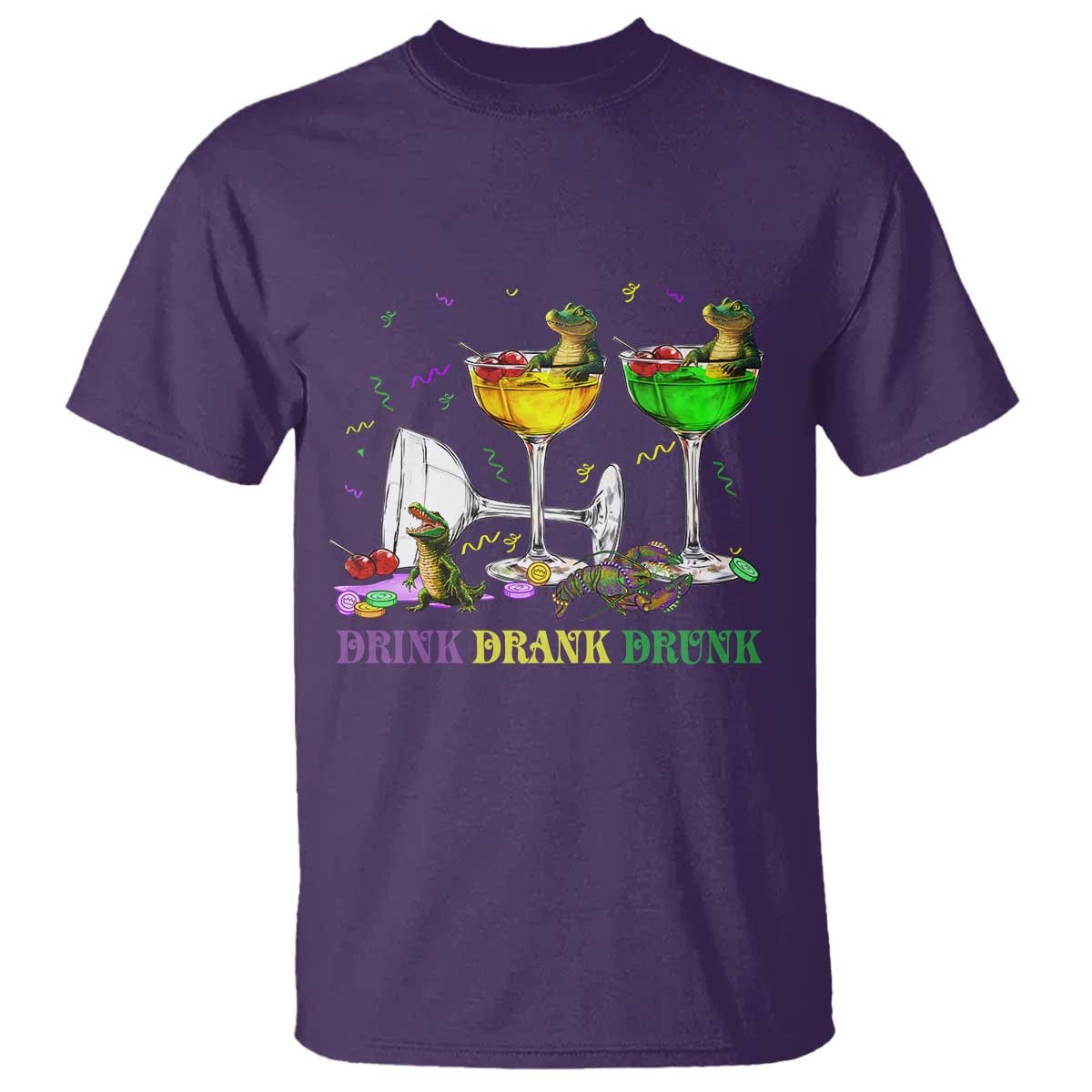 funny-mardi-gras-drinking-t-shirt-drink-drank-drunk-glass-of-wine-alligators