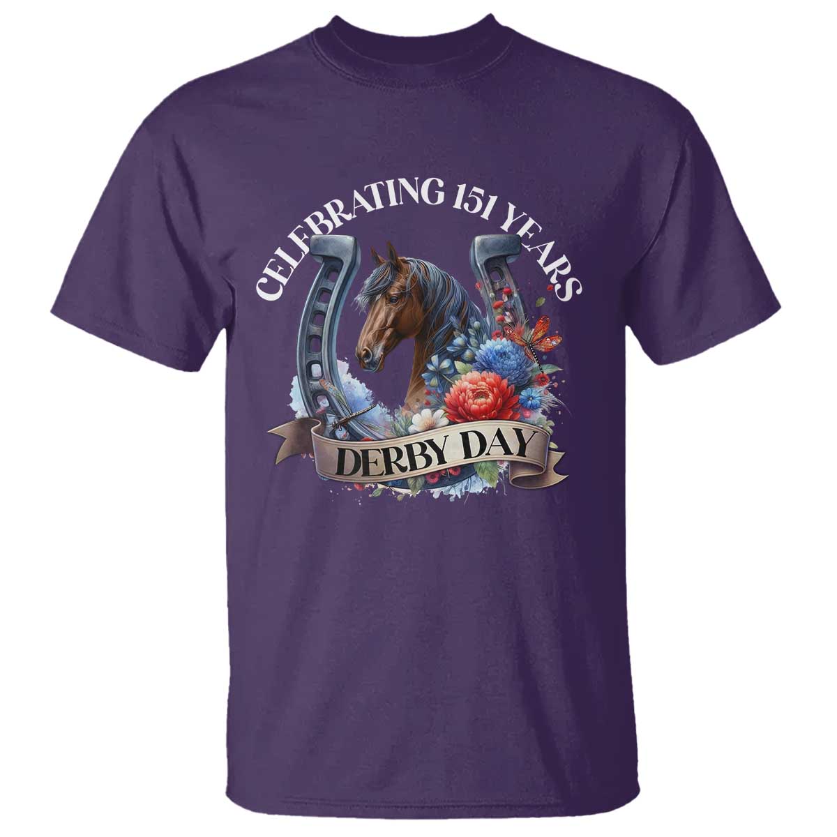 celebrating-151-years-derby-day-t-shirt-horse-racing-horseshoe-flowers