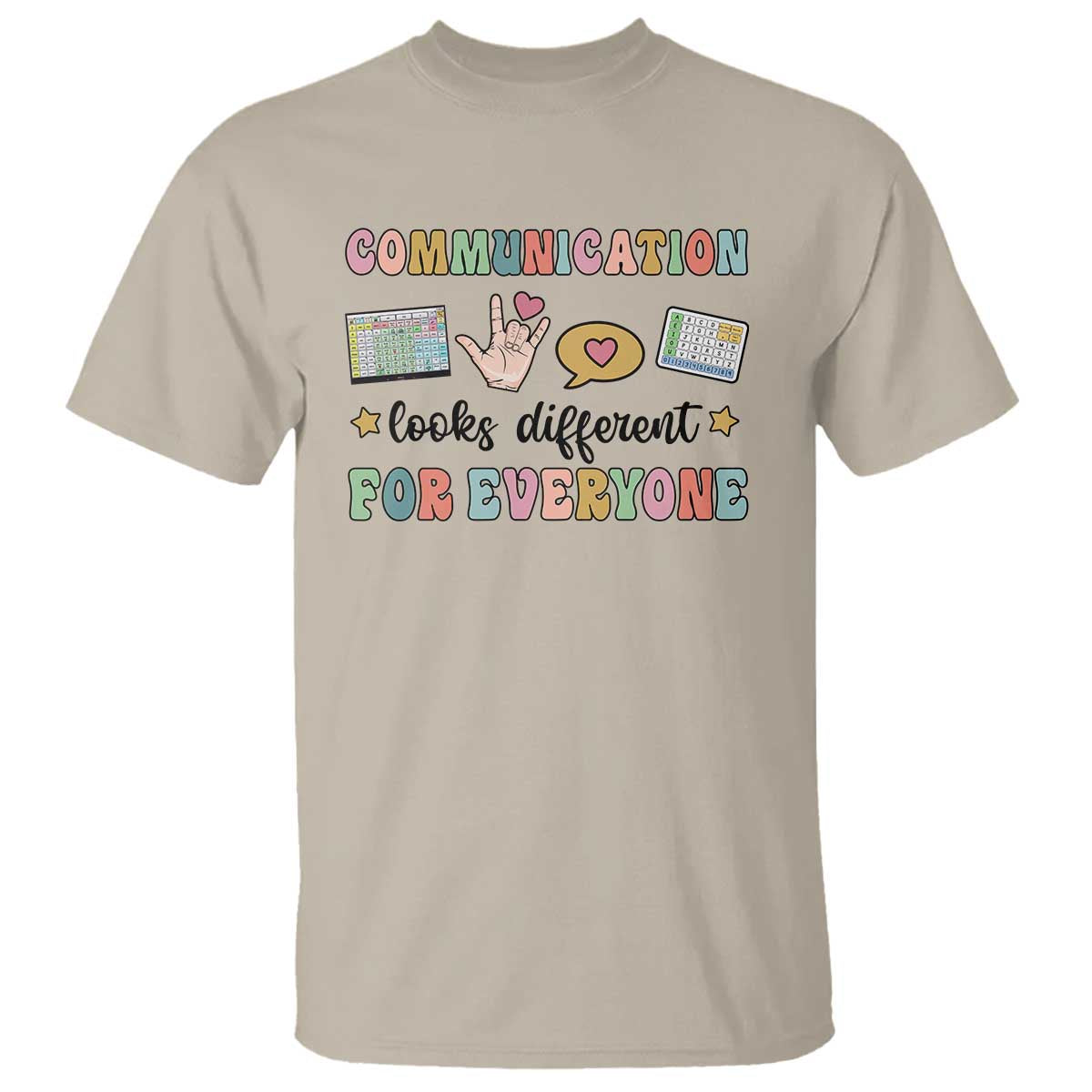 special-education-teacher-t-shirt-communication-looks-different-for-everyone-autism-speech-therapy