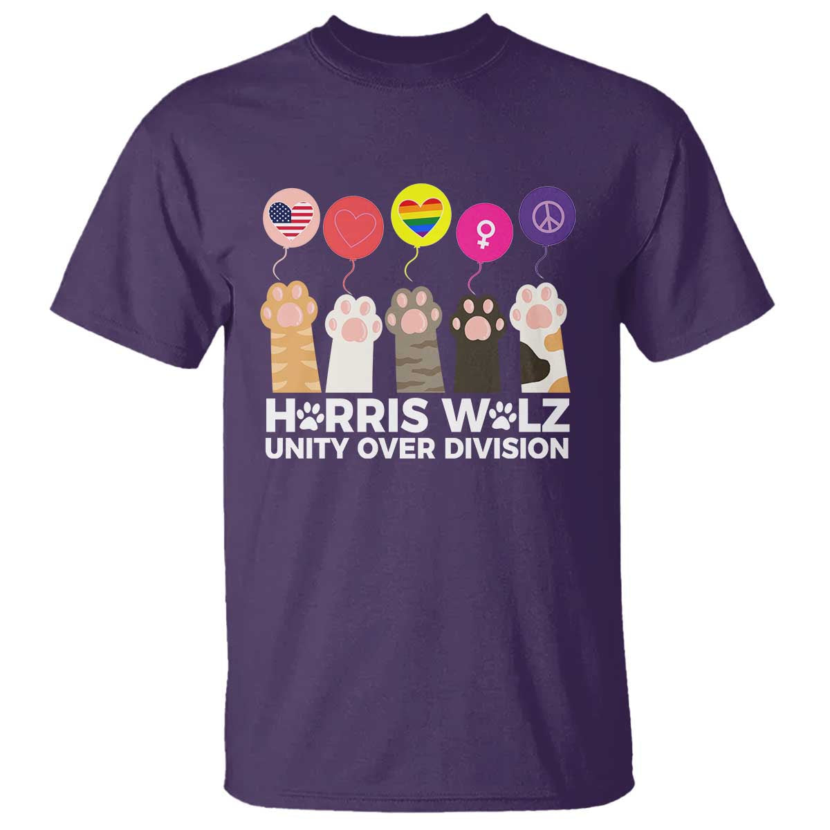 funny-harris-walz-supporter-t-shirt-unity-over-division-cat-paw-american-flag-human-rights-feminism-equal-rights