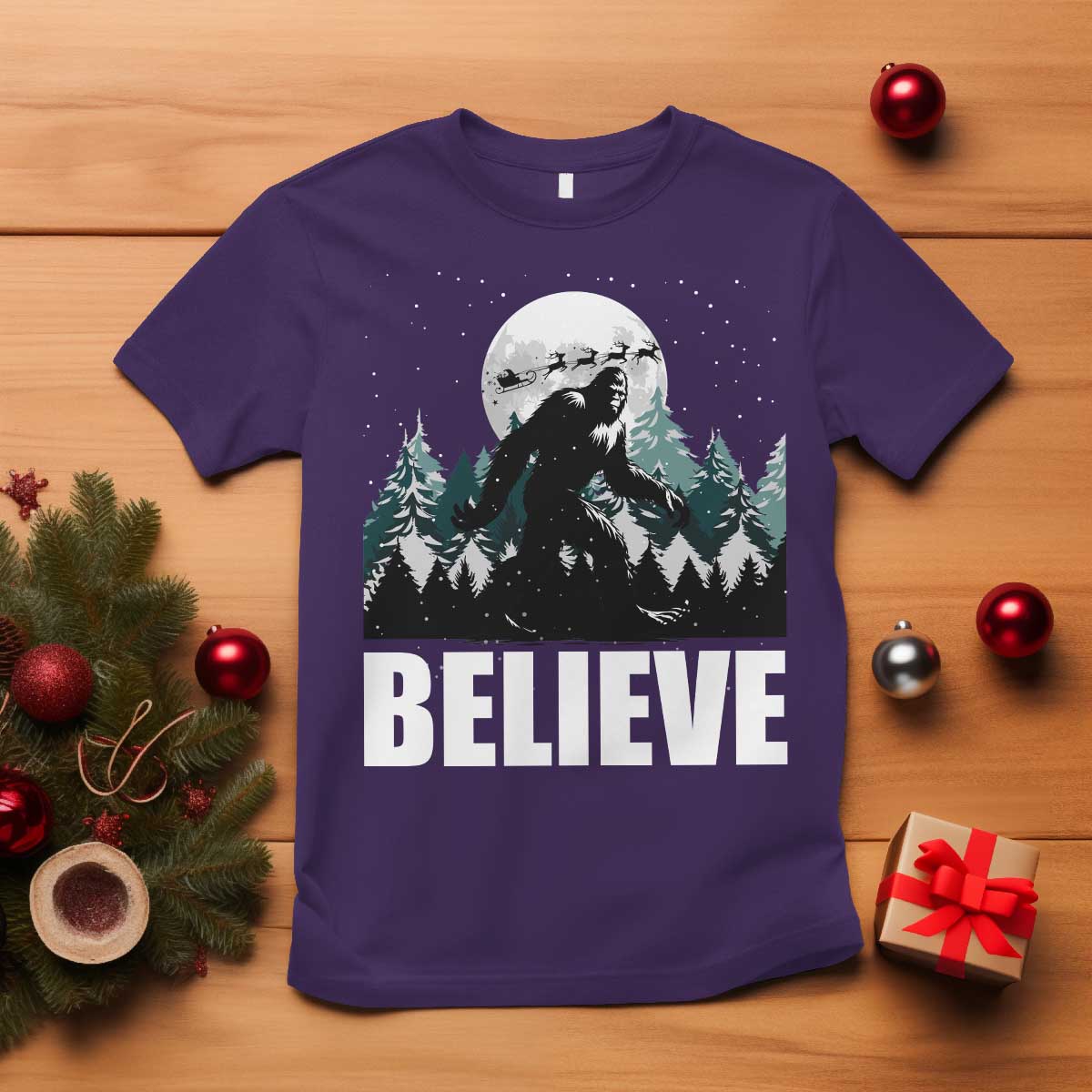funny-christmas-bigfoot-t-shirt-believe-santa-sasquatch-snow