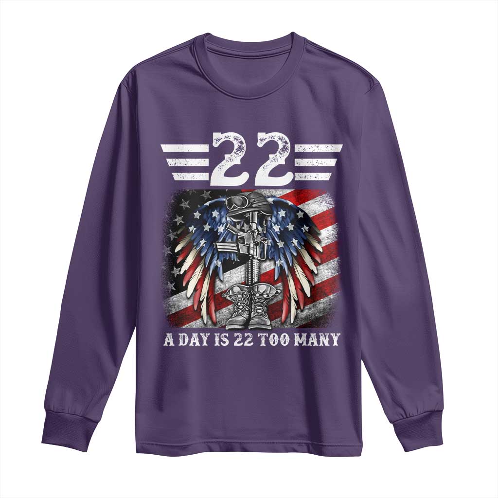 Veteran Suicide Prevention Support Long Sleeve Shirt 22 A Day Is 22 Too Many Vintage American Flag