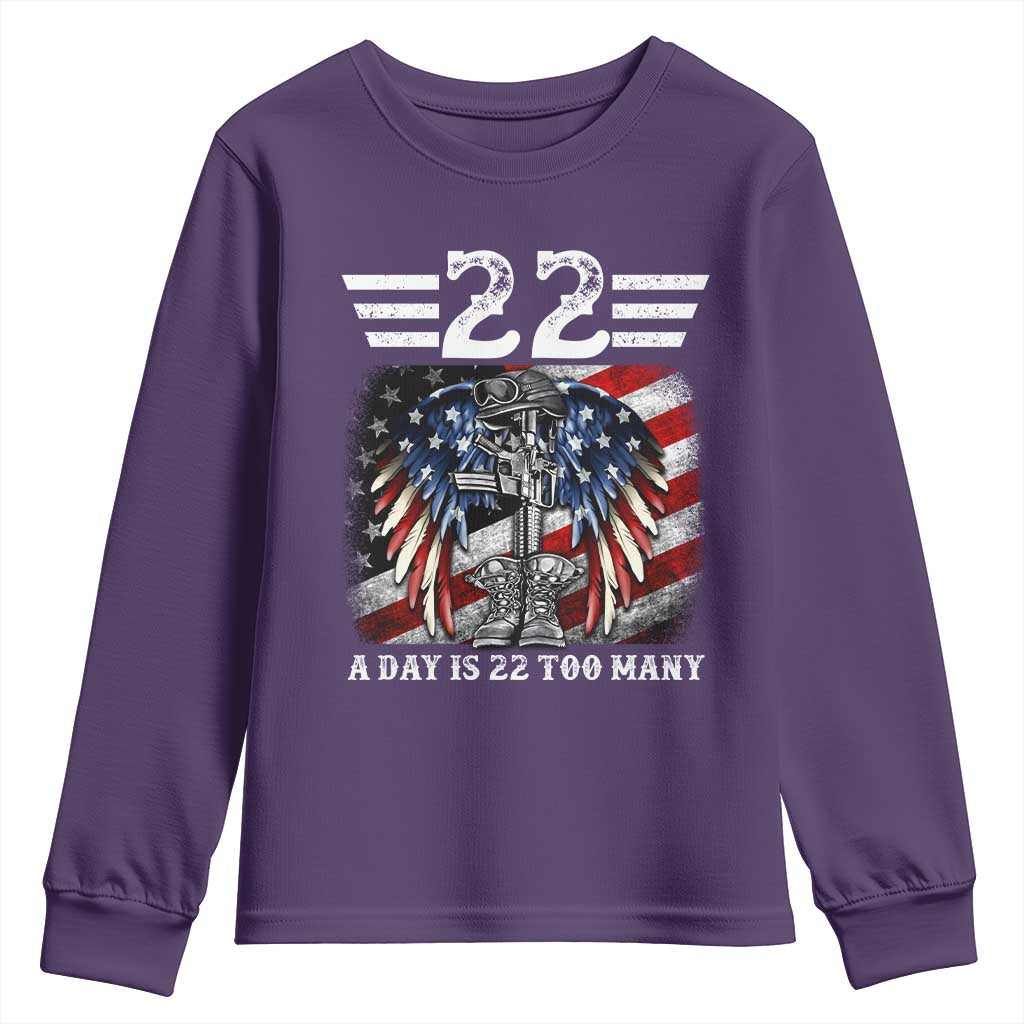 Veteran Suicide Prevention Support Youth Sweatshirt 22 A Day Is 22 Too Many Vintage American Flag