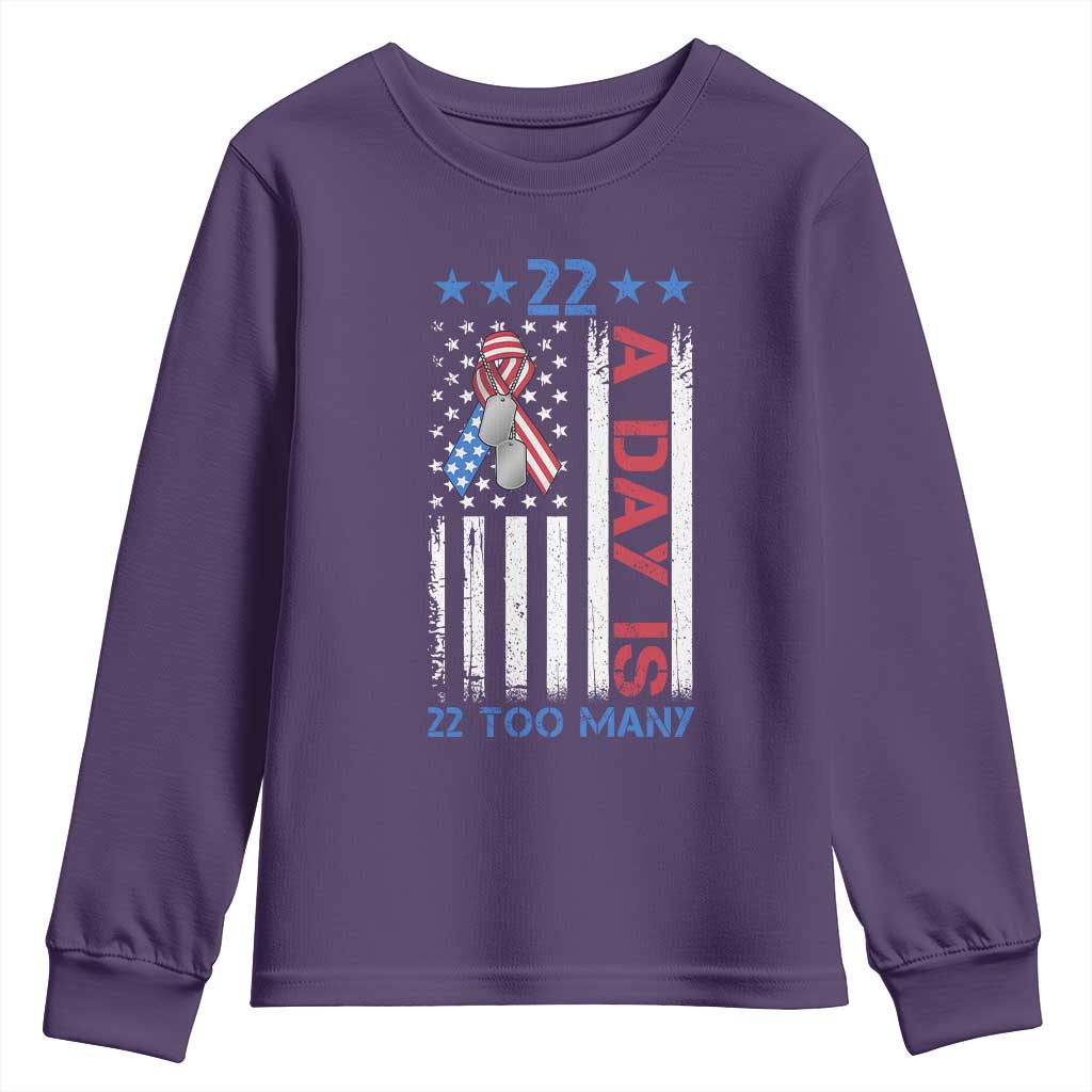 Veteran Suicide Prevention Support Youth Sweatshirt 22 A Day Is 22 Too Many American Flag
