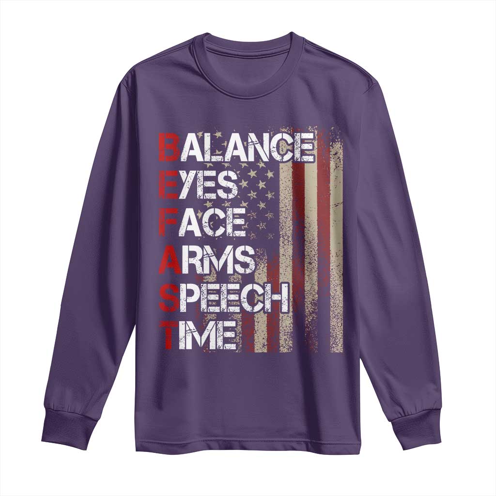 Stroke Support Long Sleeve Shirt BEFAST Stroke Symptoms Vintage American Flag
