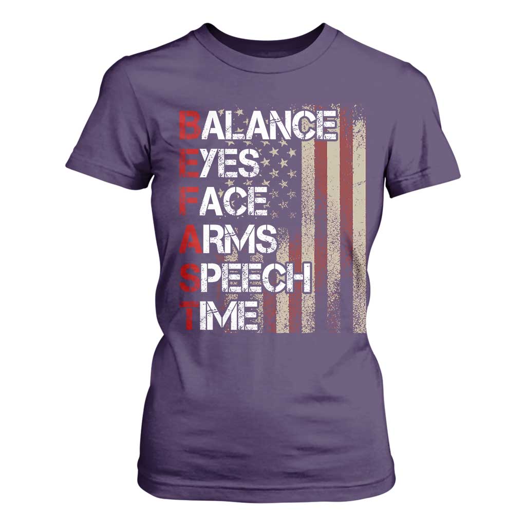 Stroke Support T Shirt For Women BEFAST Stroke Symptoms Vintage American Flag