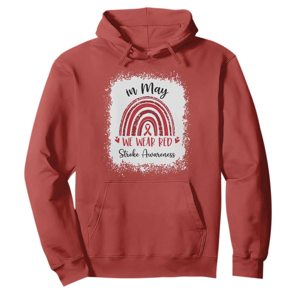 In May We Wear Red Stroke Support Hoodie Bleach Effect