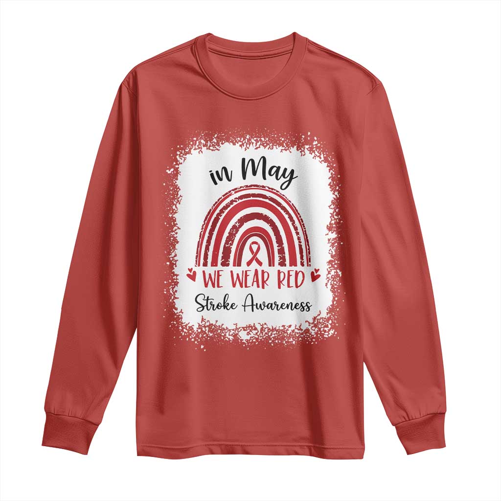 In May We Wear Red Stroke Support Long Sleeve Shirt Bleach Effect