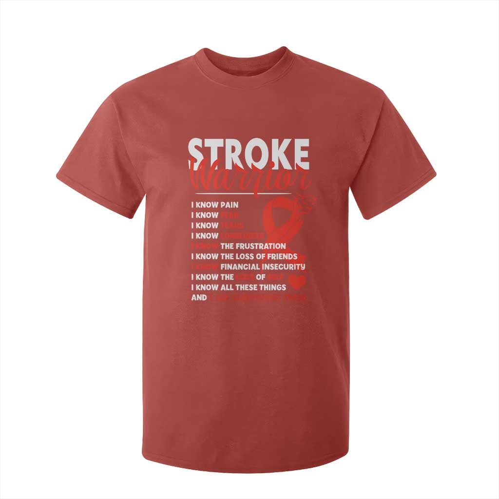 Stroke Warrior T Shirt For Kid I Know Pain Fear Feather Red Ribbon
