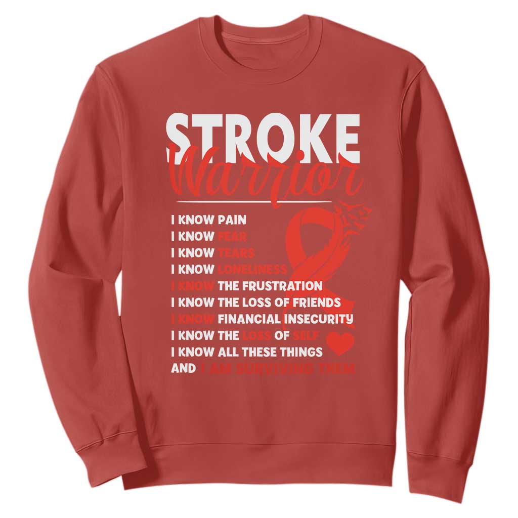 Stroke Warrior Sweatshirt I Know Pain Fear Feather Red Ribbon