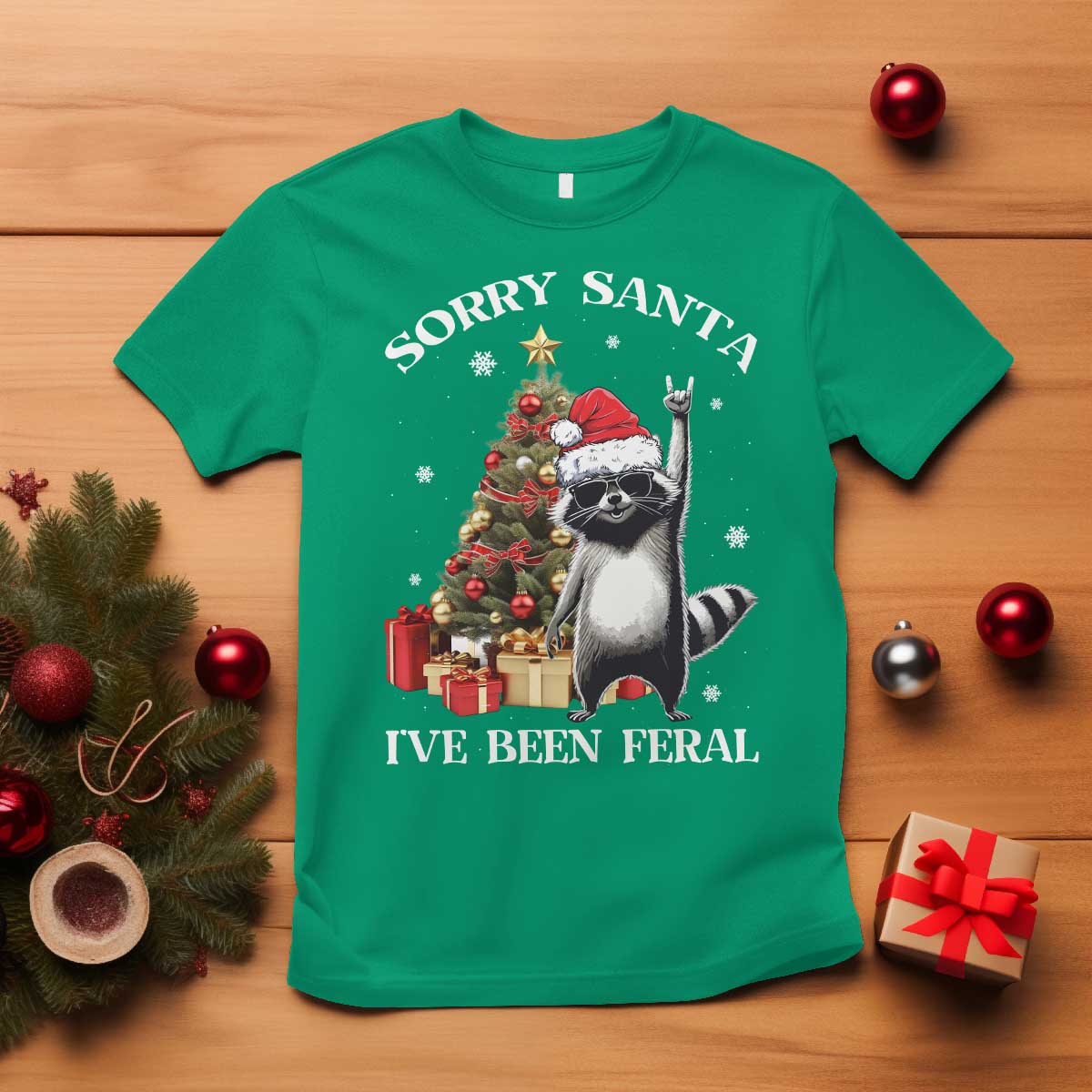 funny-christmas-racoon-t-shirt-sorry-santa-ive-been-feral-xmas-hat