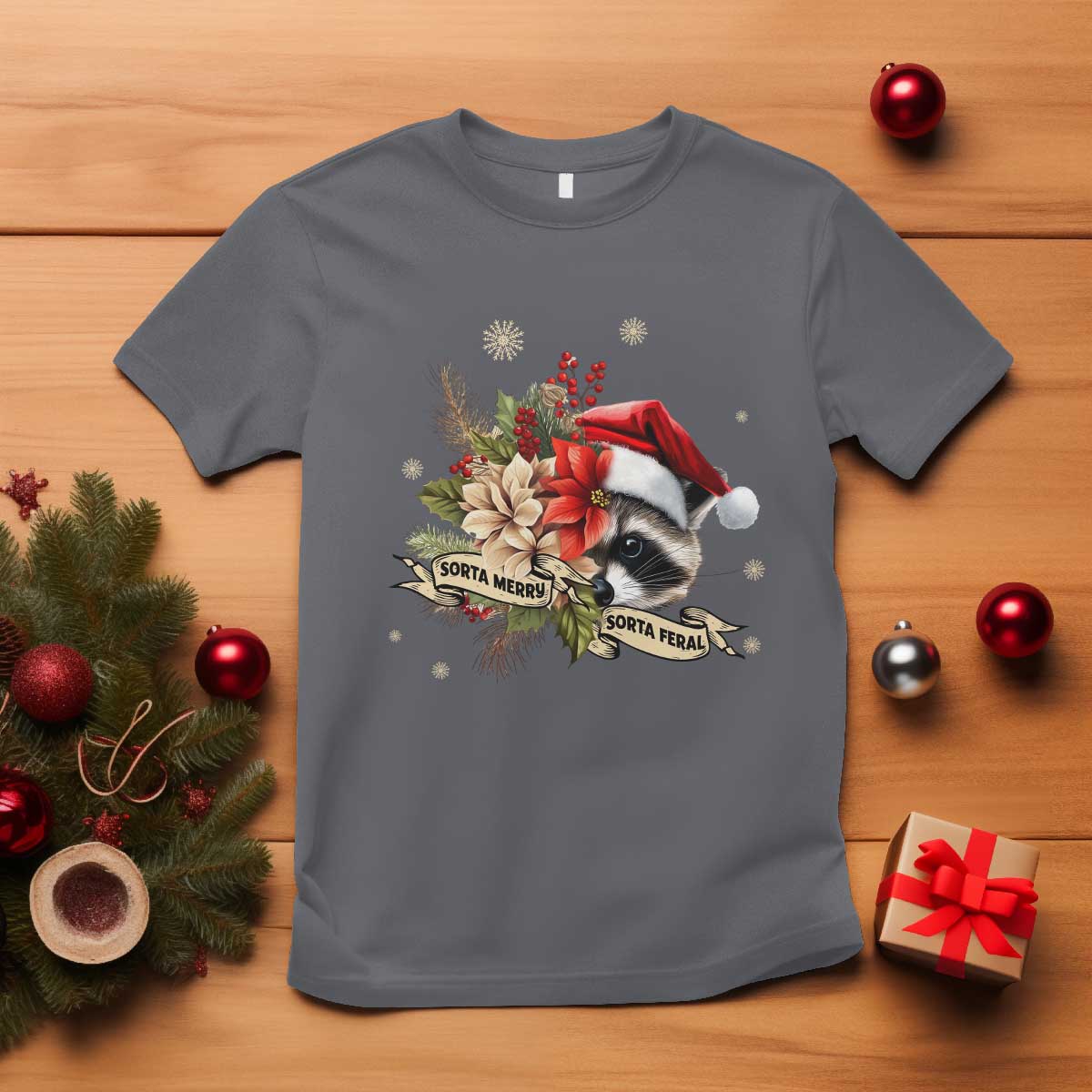 funny-christmas-racoon-t-shirt-sorta-merry-sorta-feral-santa-hat-vintage-flowers