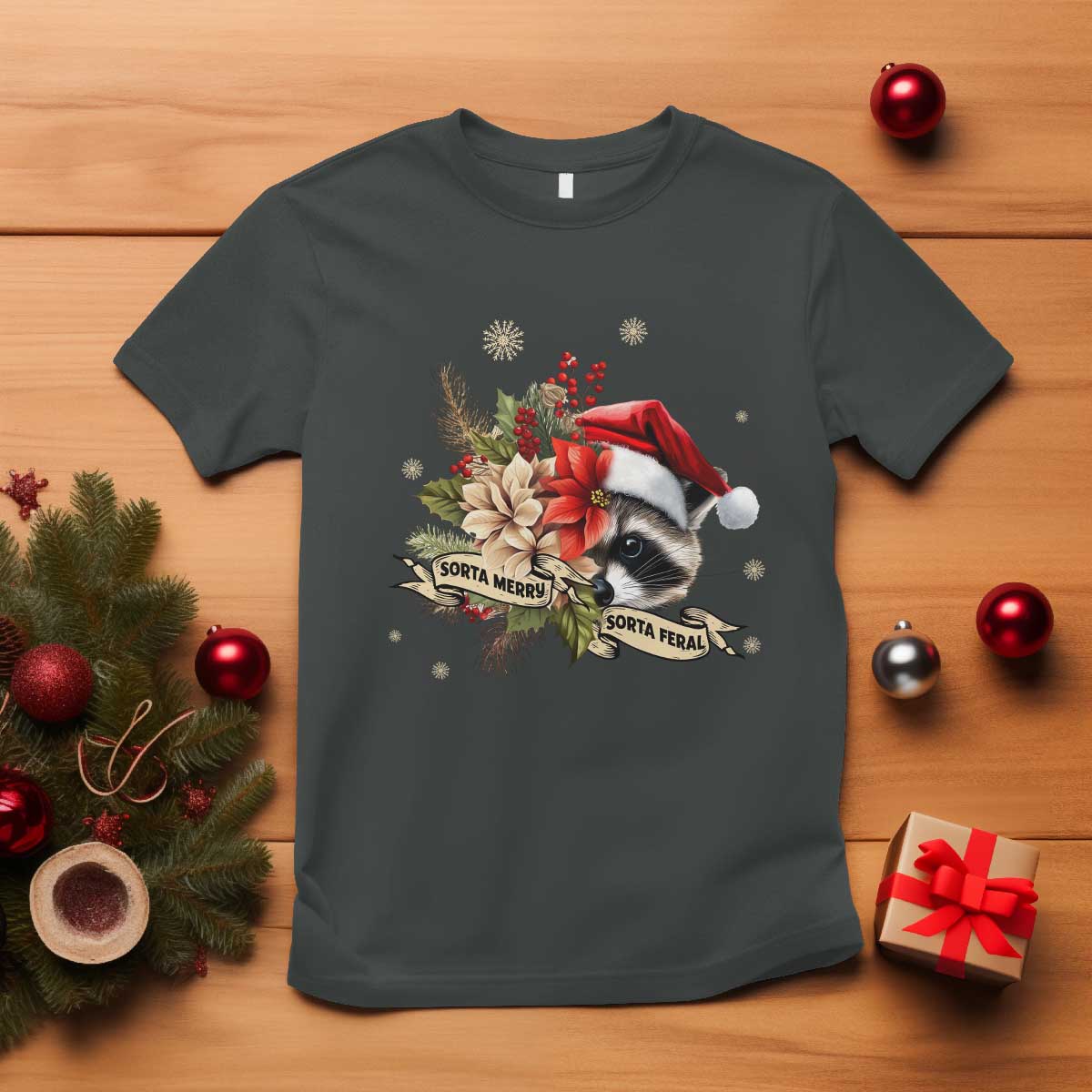 funny-christmas-racoon-t-shirt-sorta-merry-sorta-feral-santa-hat-vintage-flowers