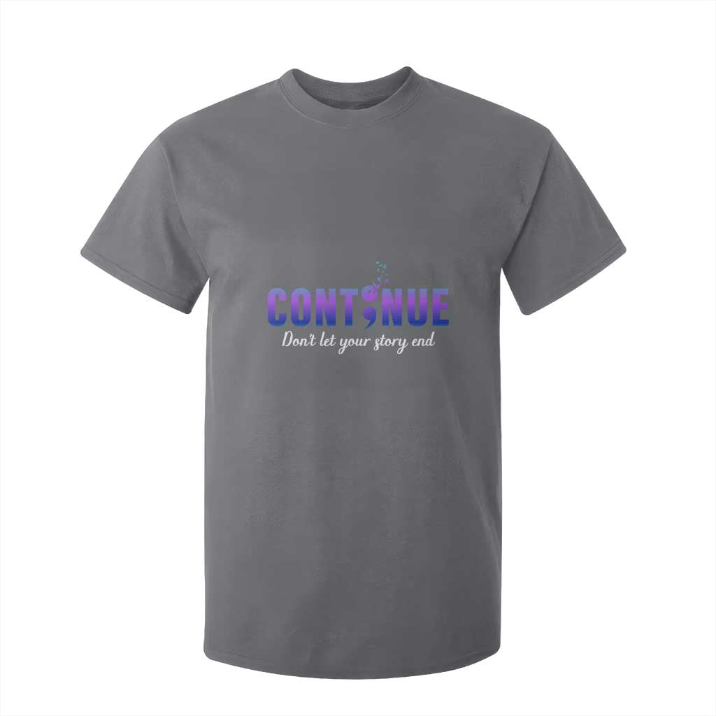 Suicide Prevention Support T Shirt For Kid Continue Don't Let Your Story End Semicolon Butterflies