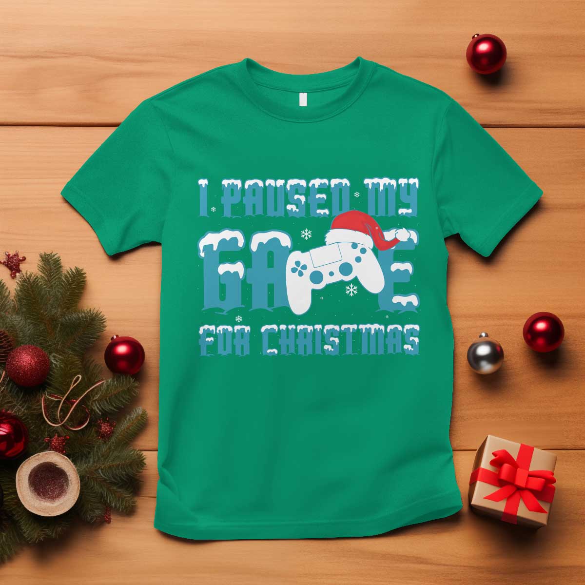 funny-christmas-gamers-t-shirt-i-paused-my-game-for-christmas-snowy-santa-hat