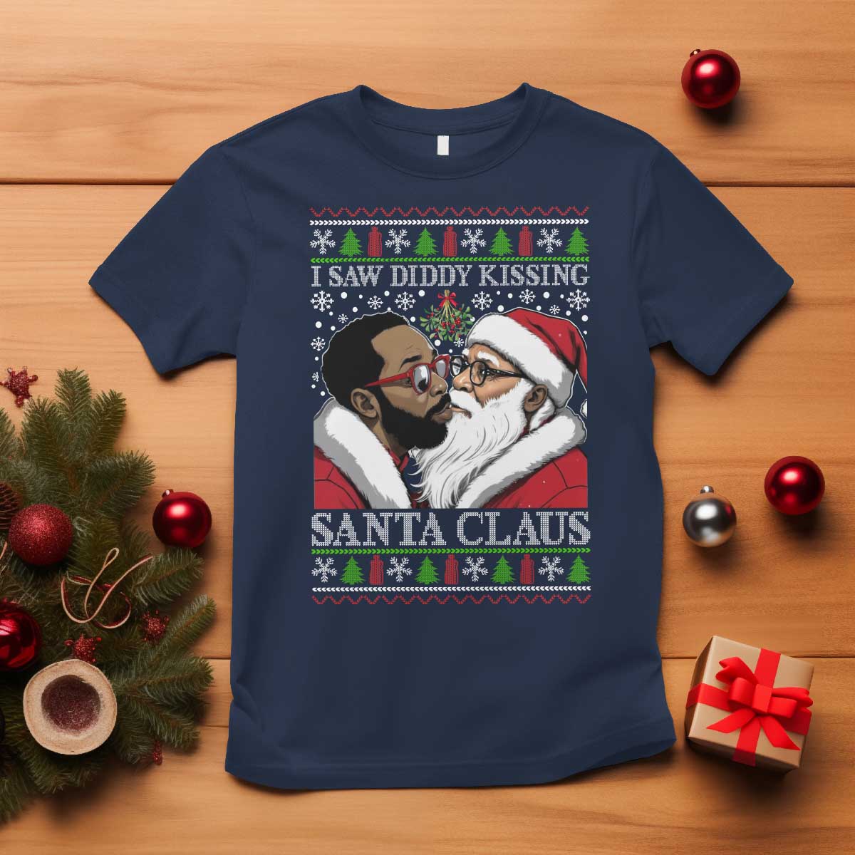 funny-i-saw-diddy-kissing-santa-claus-christmas-mistletoe-t-shirt