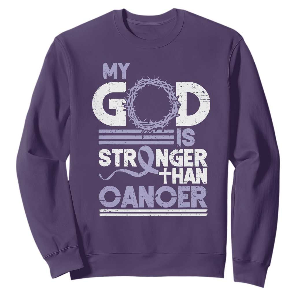 All Cancer Support Sweatshirt My God Is Stronger Than Cancer Lavender Ribbon